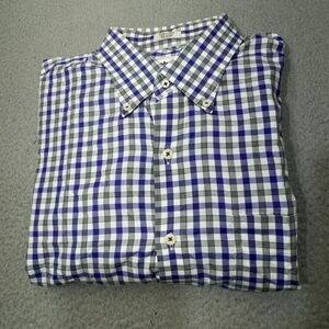 Peter Millar Shirt Mens Extra Large Blue Golf‎ Trophy Logo Gingham Check Casual